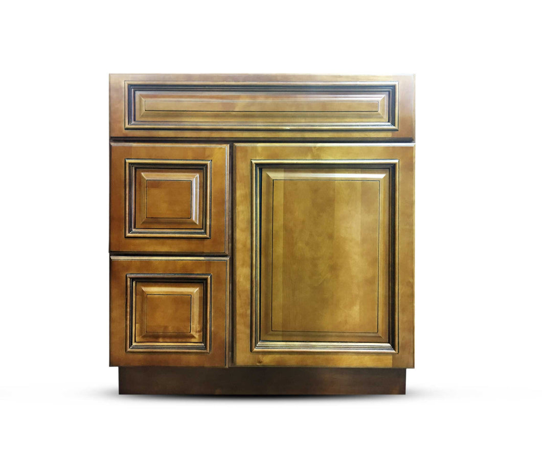 30 Inch Bathroom Cabinet Vanity Heritage Caramel Right Drawers