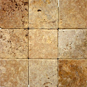 4" x 4" Gold Tumbled Travertine Mosaic Tile - MO1036