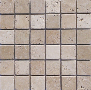 2" x 2" Light Tumbled Mosaic Travertine Tile - MO1045
