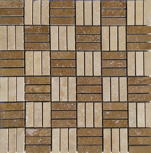 12" x 12" Twin Light/ Noce Honed-Filled Mosaic Travertine Tile - MO1047