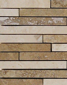 17 5/8" x 6 5/8" Linear Light/ Noce Honed Mosaic Travertine Tile - MO1051