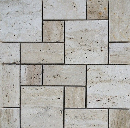 French Pattern Polished Travertine Mosaic Tile - MO1064
