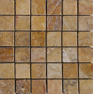 2" x 2" Gold Tumbled Travertine Mosaic Tile - MO197