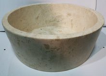 Load image into Gallery viewer, Round, Flat-bottomed Polished Travertine Vessel Sink - Light Beige