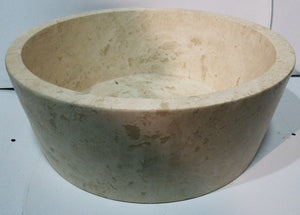 Round, Flat-bottomed Polished Travertine Vessel Sink - Light Beige